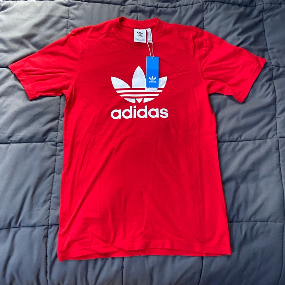 red adidas trefoil shirt